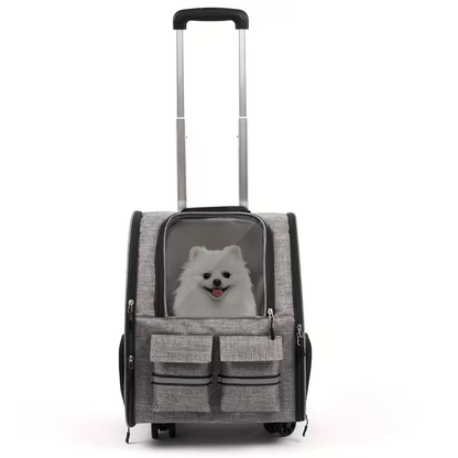 Rolling Pet Carrier with Wheels | 2-in-1 Trolley Cat Carrier Bag, Airline Approved, Telescopic Handle, Detachable Soft-Sided Travel Bag