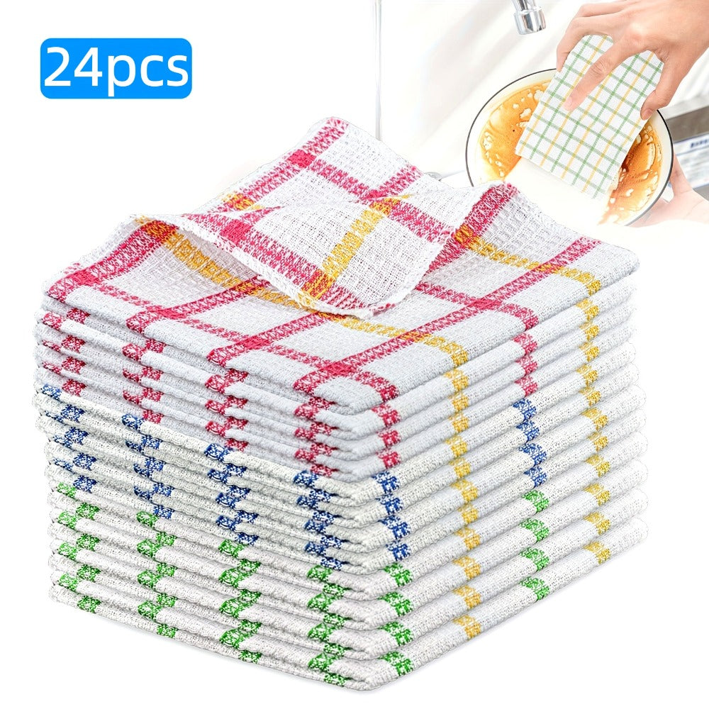 Kitchen Cleaning Cloths 24 Pack Soft Absorbent Reusable Dish Towels Square Dishcloths Durable Multi-Purpose Cleaning Rags for Home Kitchen