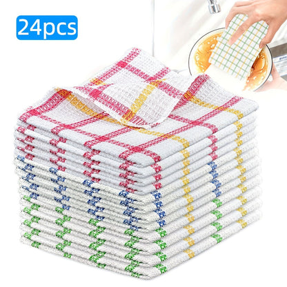 Kitchen Cleaning Cloths 24 Pack Soft Absorbent Reusable Dish Towels Square Dishcloths Durable Multi-Purpose Cleaning Rags for Home Kitchen