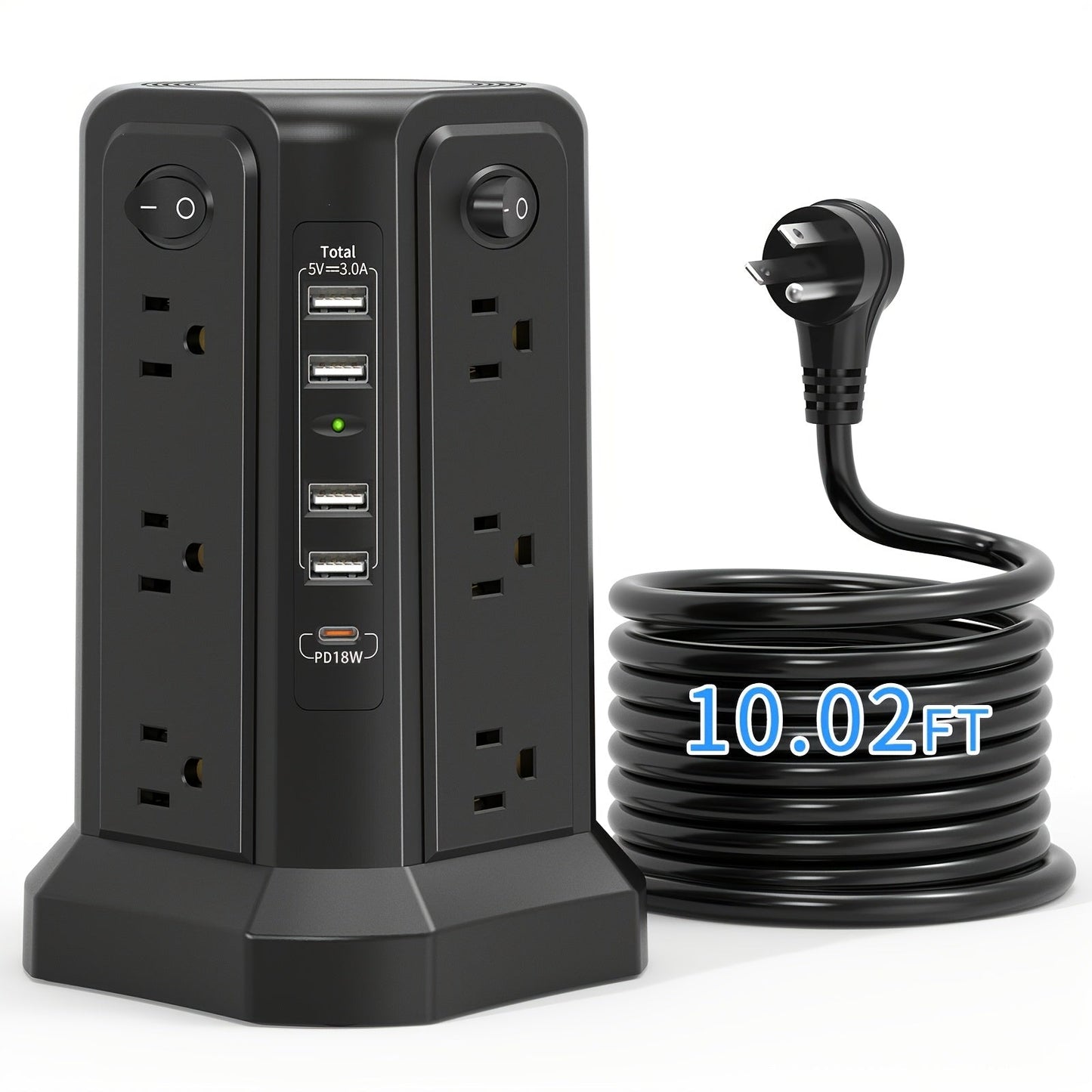 Surge Protector Power Strip Tower with 12 AC Outlets 5 USB Ports 8.8FT Extension Cord Night Light for an Everyday Personal Care Routine