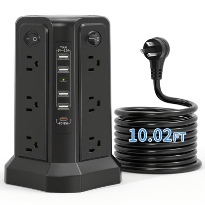 Surge Protector Power Strip Tower with 12 AC Outlets 5 USB Ports 8.8FT Extension Cord Night Light for an Everyday Personal Care Routine