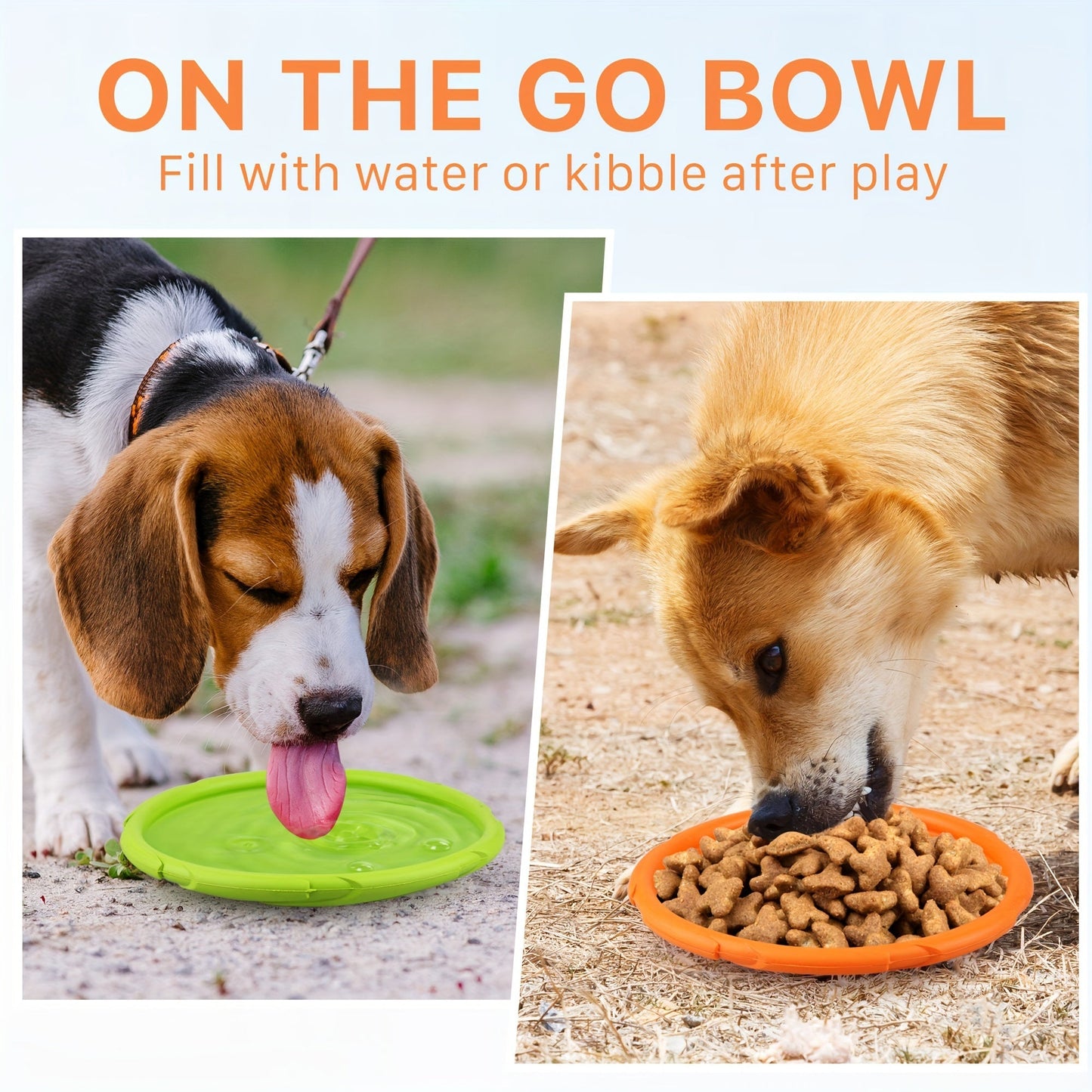 Dog Toys Two-Pack Floating Natural Rubber Flying Discs in Green and Orange for Fetch and Water Play