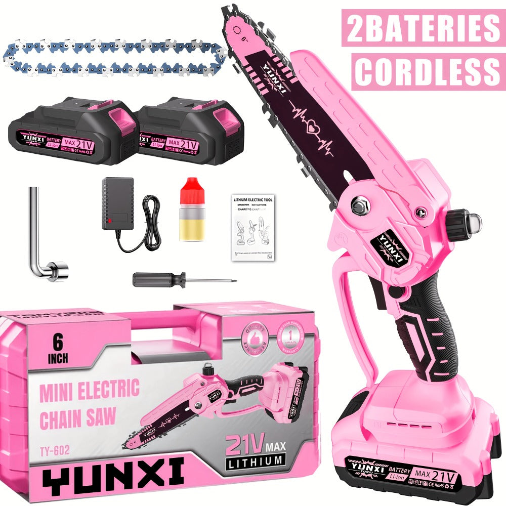Mini Chainsaw 6 Inch 21V Cordless Battery Powered, Handheld Electric Chain Saw for Tree Branch Trimming Wood Cutting