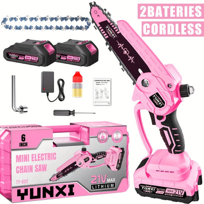 Mini Chainsaw 6 Inch 21V Cordless Battery Powered, Handheld Electric Chain Saw for Tree Branch Trimming Wood Cutting