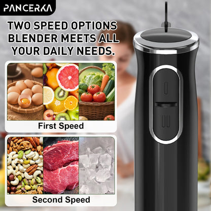 Black 8-in-1-Labeled Immersion Blender Set with 600ml Chopper, Dough Hooks, Whisk and Frother