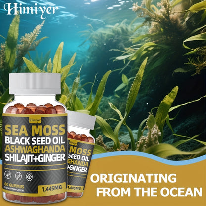 Sea Moss Gummies with Black Seed Oil, Ashwagandha, Shilajit, Elderberry, Chlorophyll, Turmeric & Bladderwrack