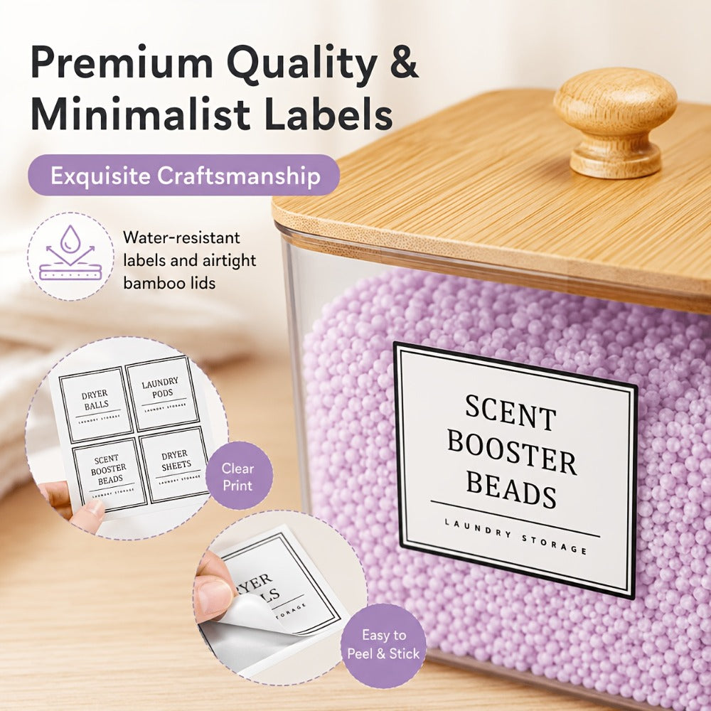 Laundry Pods Container & Dryer Sheet Holder Set with Bamboo Lids, Clear Laundry Room Organization Containers for Scent Booster, Powder