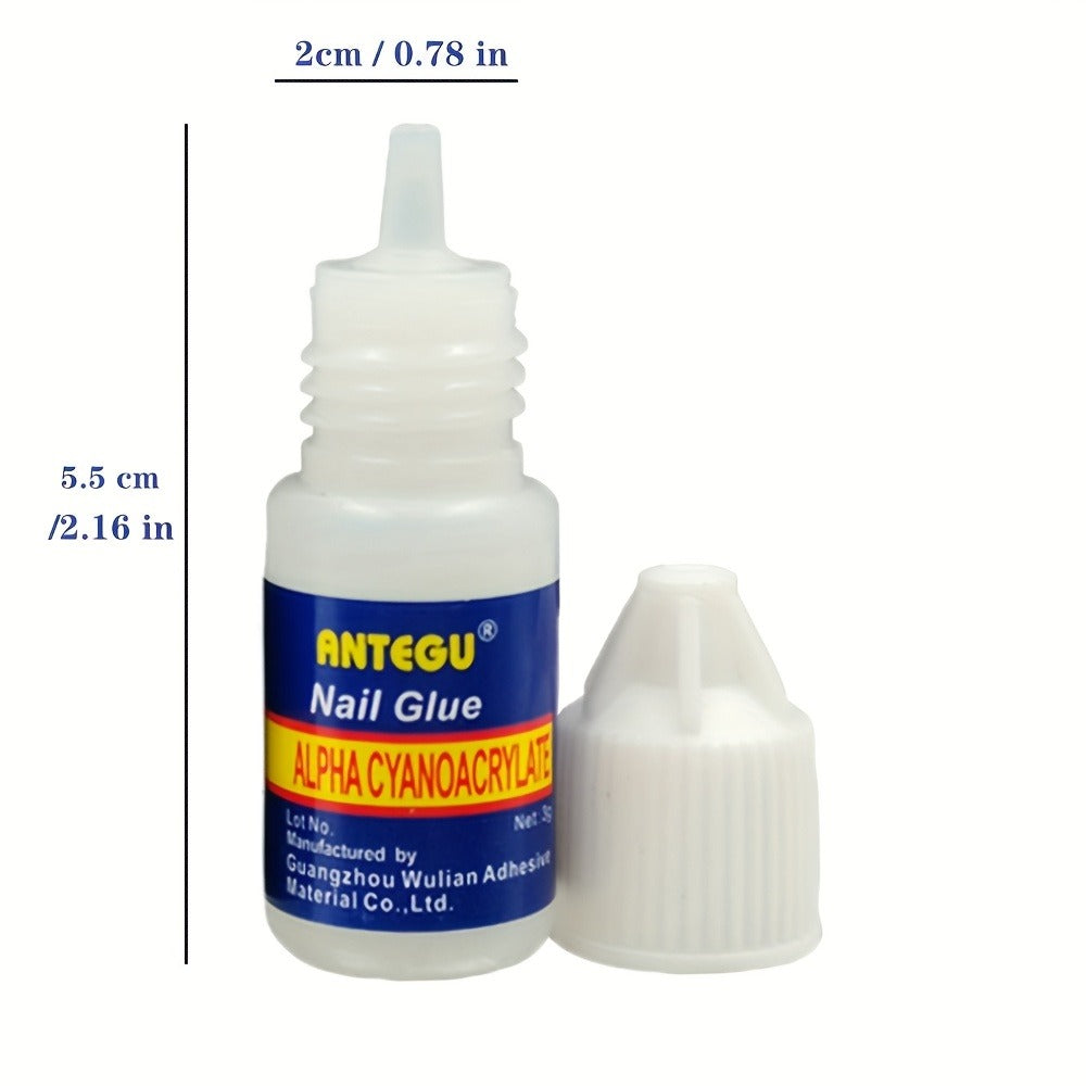 Nail Glue Set, ANTEGU 20 Pointed-Nozzle Bottles for Press-On Nails, Nail Tips, Rhinestones and Nail Repair