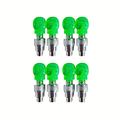LED Tire Valve Stem Light Sets in 4-, 8- or 16-Piece Blue, Green, Red, Mixed and Skull-Top Configurations