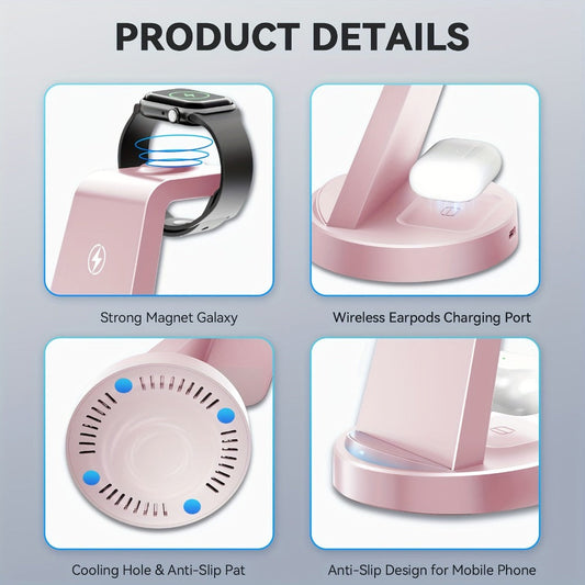 Wireless Charging Station, 3-in-1 Multi-Style Dock for iPhone, Samsung Galaxy, Apple Watch and AirPods