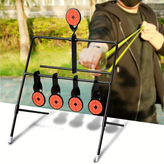 Shooting Target Stand with 4 Rotating Targets – Metal Frame Practice Target for Indoor & Outdoor Training