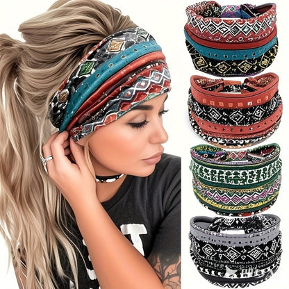 Floral Turban Headbands for Women 8 Pack Non-Slip Elastic Boho Knotted Wide Hair Wrap for Sports Yoga Running Workout Sweatband Moisture