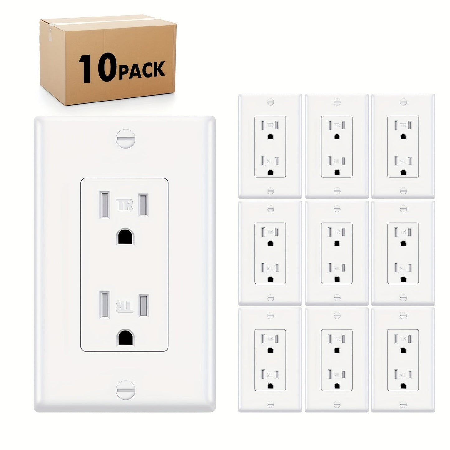 Tamper Resistant Outlet 15A 125V Decorator Receptacle with Wall Plate Self-Grounding Push-In for Entryways, Bedrooms and Living Spaces