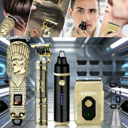 4-in-1 Cordless Grooming Kit for Men – Hair Clipper, Beard Trimmer, Electric Shaver & Nose Trimmer, Rechargeable Professional Hair Cutting