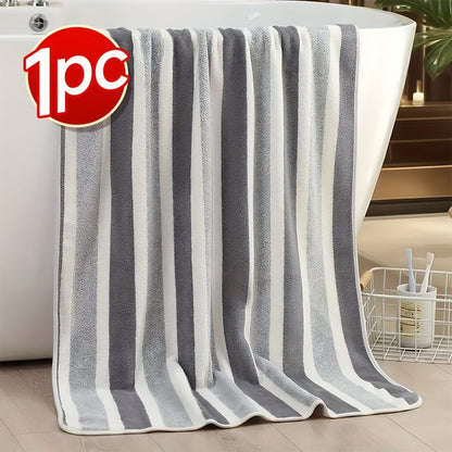Bath Towels Set 1 or 4 Pack Microfiber Two-Color Striped Towels 27 x 55 Inch in Gray, Red and Green