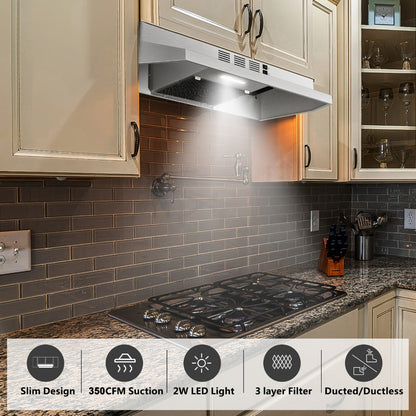 Range Hood 30 Inch Under Cabinet, Ducted & Ductless Convertible Kitchen Vent Hood with LED Light & 2-Speed Exhaust Fan