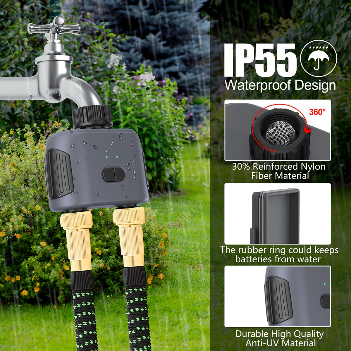 WiFi Sprinkler Timer Smart 2-Zone Irrigation System with App & Alexa Voice Control, for Garden, Lawn and Yard Watering