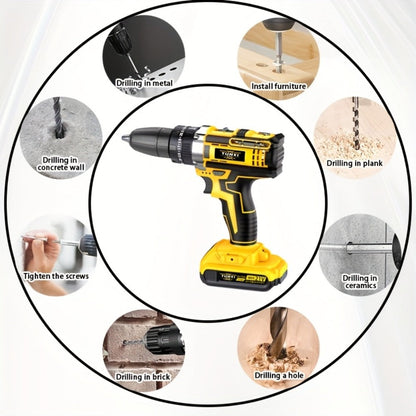 Cordless Impact Drill Set 21V - Wireless Power Drill with Battery & Quick Charger, Multifunctional Tool Kit for Home