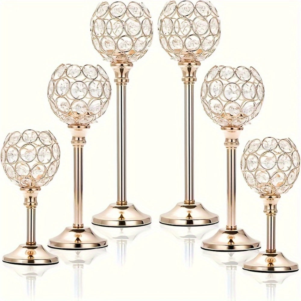 Crystal Candelabra Centerpiece, Gold & Silver Taper Candle Holders for Wedding, Anniversary, Candlelit Dinner