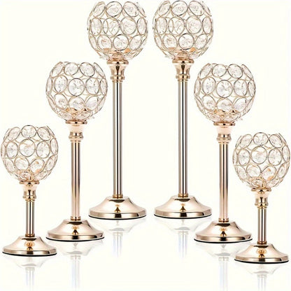 Crystal Candelabra Centerpiece, Gold & Silver Taper Candle Holders for Wedding, Anniversary, Candlelit Dinner
