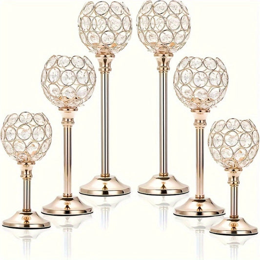 Crystal Candelabra Centerpiece, Gold & Silver Taper Candle Holders for Wedding, Anniversary, Candlelit Dinner