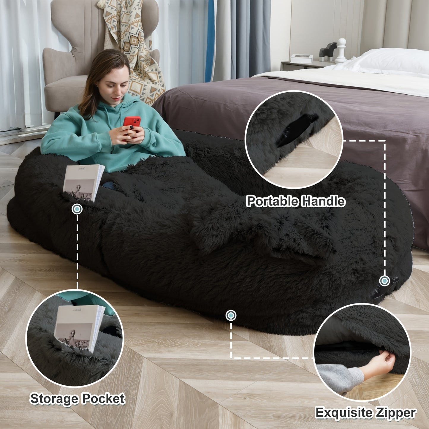 Human Dog Bed Extra Large – 70x44x11 Inch Washable Faux Fur Orthopedic Dog Bed for People & Pets, Non-Slip Giant Dog Bed with Removable