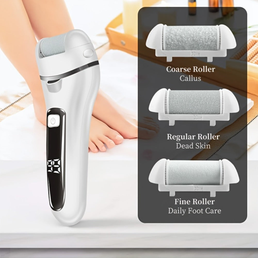 Electric Pedicure Foot File 10-in-1 Kit, Rechargeable with Digital Display, 3 Roller Heads