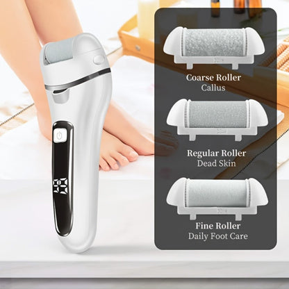 Electric Pedicure Foot File 10-in-1 Kit, Rechargeable with Digital Display, 3 Roller Heads