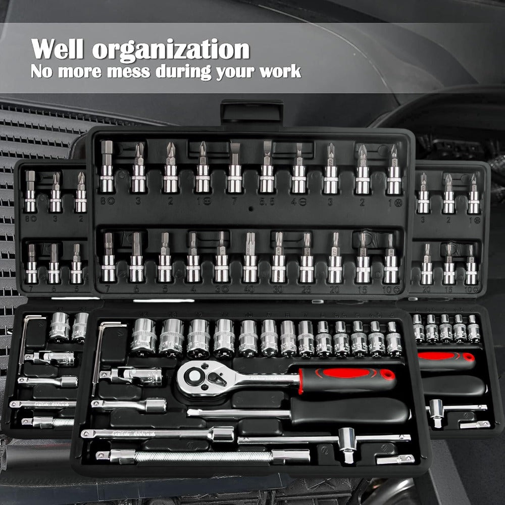 Automotive Socket and Hand Tool Kit in 45-Piece Case or 898-Piece Rolling Cabinet Checkout Options