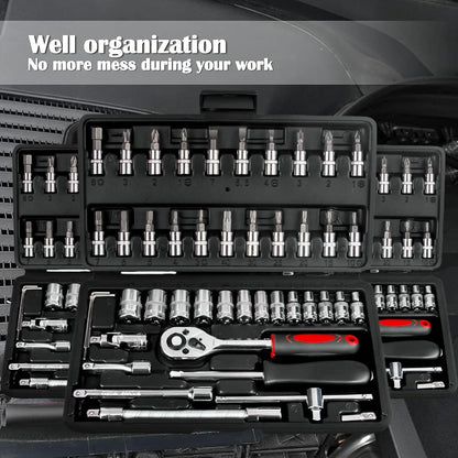 Automotive Socket and Hand Tool Kit in 45-Piece Case or 898-Piece Rolling Cabinet Checkout Options