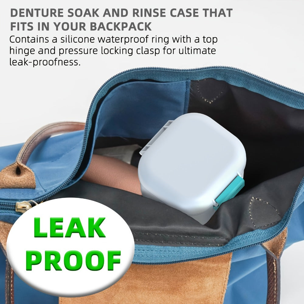 Denture Bath Case Leak-Proof with Drainage Basket Silicone Ring Safety Buckle Portable Travel for an Everyday Personal Care Routine