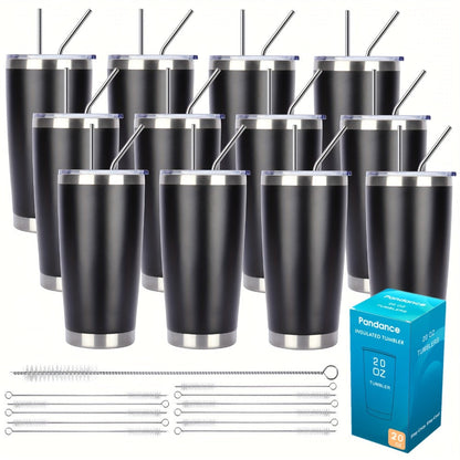 Stainless Steel Insulated Tumblers with Lid and Straw Bulk 20oz 304 Double Wall Vacuum Travel Mug for Hot Iced Coffee Drinks Water Cup Set
