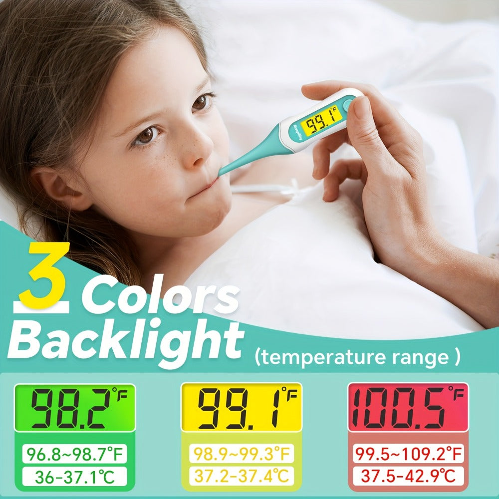 Digital Oral Thermometer for Adults & Kids, 8-Second Fast Read, Bendable Tip, 3-Color Fever Backlight
