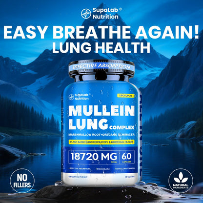 Mullein Leaf Capsules 12000mg with Quercetin, Lung Health & Respiratory Support, Bronchial Breathing Ease