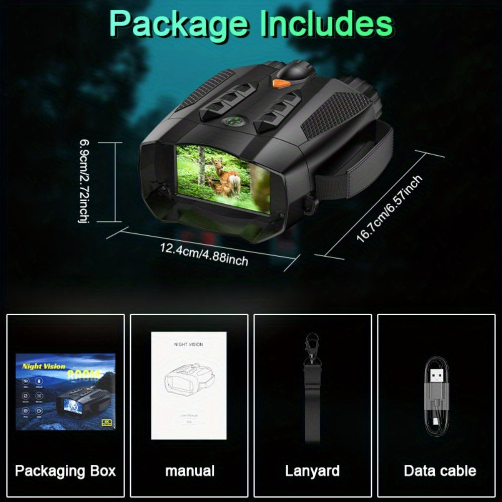 Night Vision Goggles with Built-In 3W IR Illuminator, 200MP HD, 10X Digital Zoom, 5W IR Light, Battery