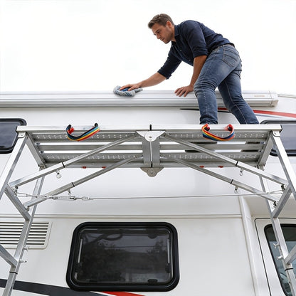 Folding Scaffold Step Stool Adjustable Height 39-79" Portable Steel Work Platform for Home Renovation Painting Car Washing RV Cleaning