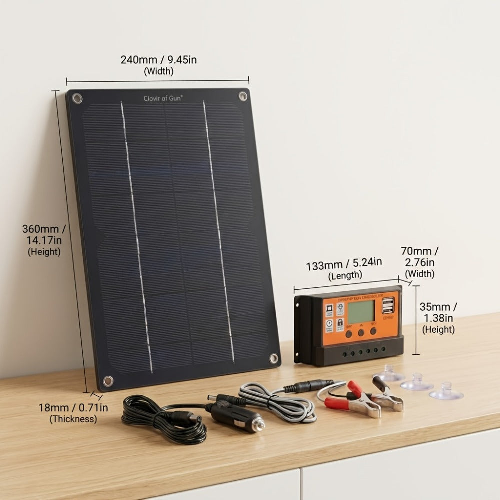 Solar Panel Kit with Charge Controller, Extension Cord & Battery Clamps – Universal Off-Grid Power for RV, Boat, Motorcycle