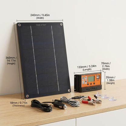 Solar Panel Kit with Charge Controller, Extension Cord & Battery Clamps – Universal Off-Grid Power for RV, Boat, Motorcycle