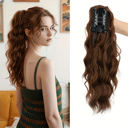 Hair Extensions Water-Wave 16-Inch Synthetic Ponytail with Claw Clip and Eight Color Options for Quick Attachment