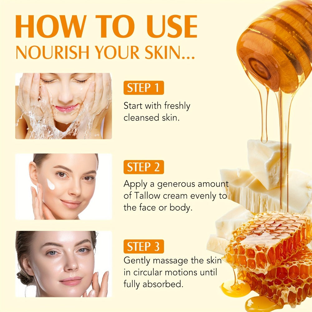 Whipped Tallow Cream 120g Grass-Fed Beef Tallow Honey Beeswax Face Body Hand Cream All Skin for Entryways, Bedrooms and Living Spaces