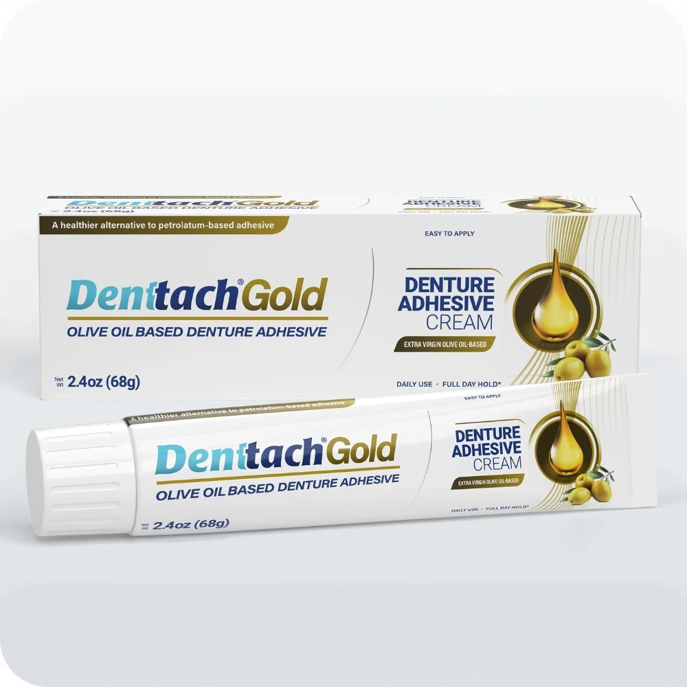 Denture Adhesive Cream Zinc-Free Olive Oil Formula, All Day for Full & Partial Dentures Petroleum-Free