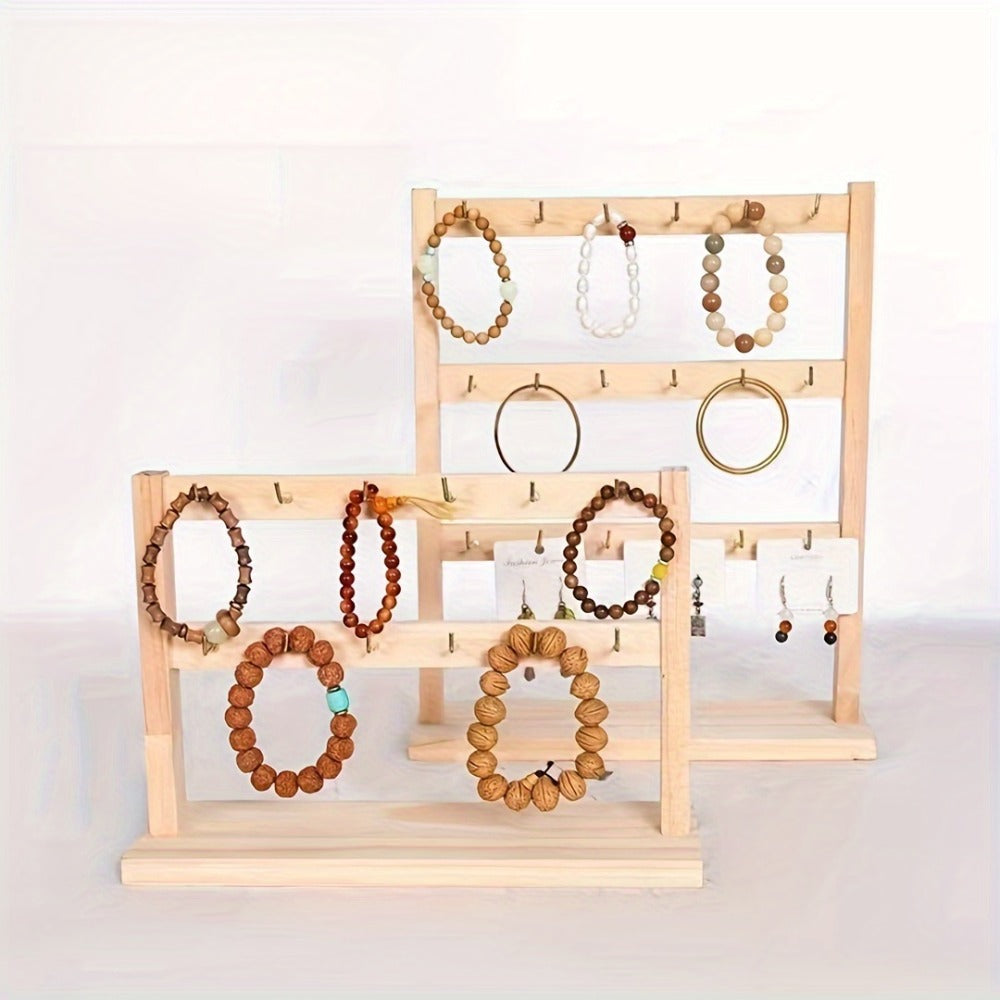 Jewelry Display Stand Multi-Layer Wooden Earring Holder Rack with Hooks Desktop Organizer for Entryways, Bedrooms and Living Spaces