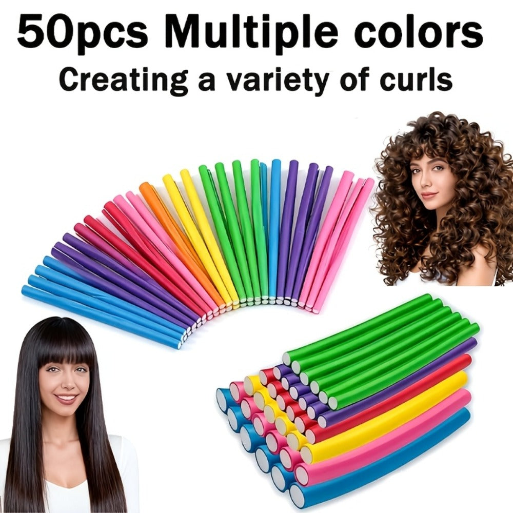Flexible Foam Curl Formers 50pcs Heatless Curling Rods – Bendable Twist Hair Rollers for DIY Soft Waves & Spiral Curls, Short & Long Hair