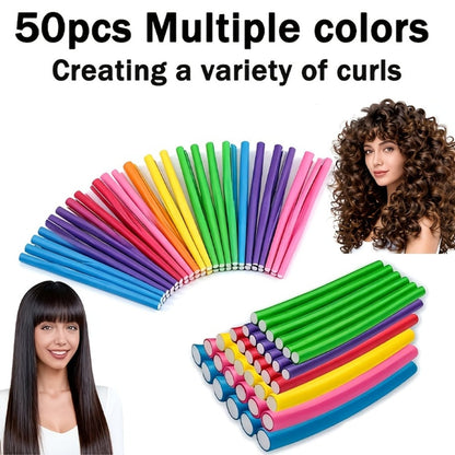 Flexible Foam Curl Formers 50pcs Heatless Curling Rods – Bendable Twist Hair Rollers for DIY Soft Waves & Spiral Curls, Short & Long Hair