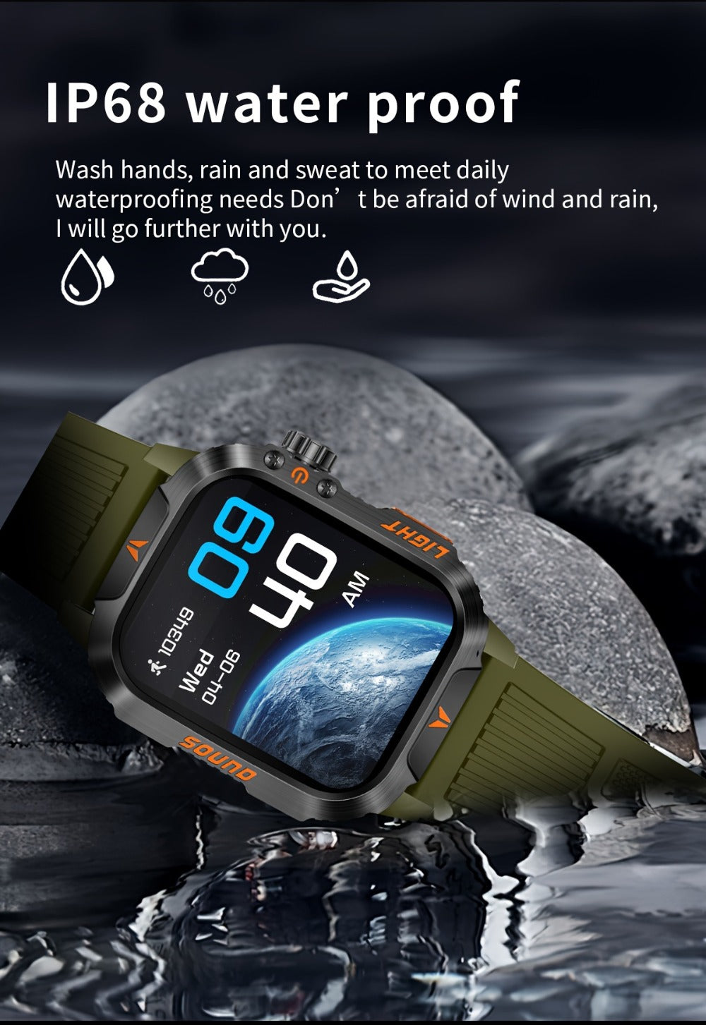 Smart Watch 2.01-Inch Rugged Display with Compass, LED Flashlight, Calling and Three Strap Combinations