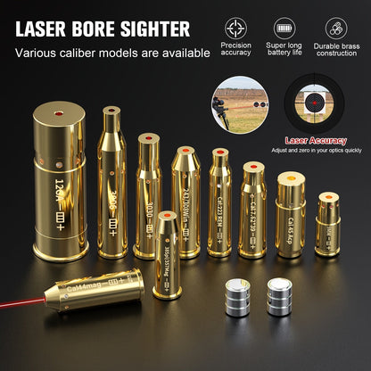Red Laser Bore Sighter Multi-Caliber Firearms Calibration Tool 9mm 45ACP 308Win 223Rem 12GA 7.62 38SPL 44Mag Battery Included for Shooting