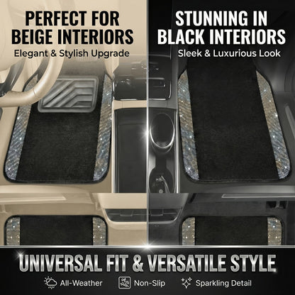 Crystal Bling Car Floor Mats for Women – Sparkling Diamond & Flash Glitter Universal Non-Slip Waterproof Auto Floor Pads