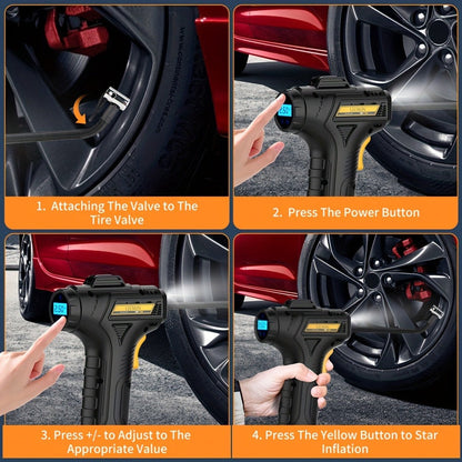 Portable Tire Inflator Air Compressor 150 PSI Cordless with Auto-Shutoff Digital Pressure Gauge LED Light Wireless USB Charging for Car
