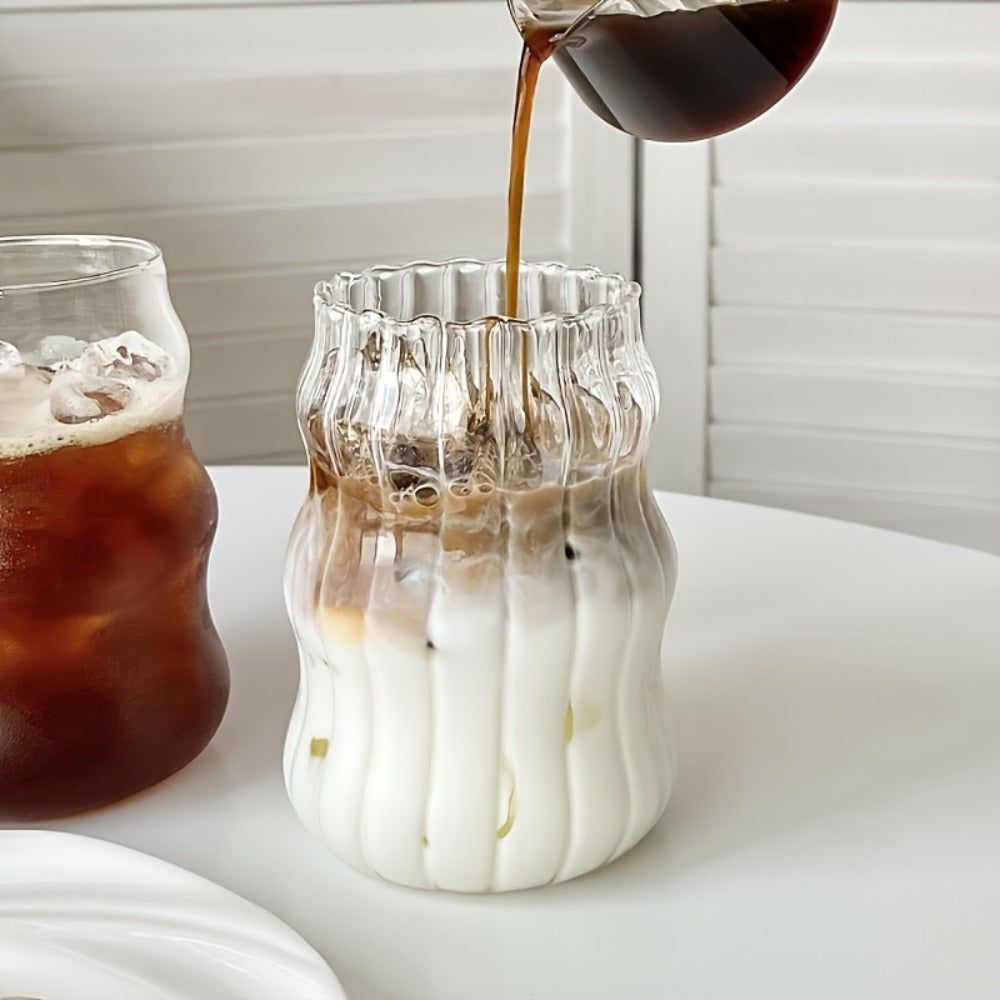 Cloud-Shaped Glass Cup Drinkware Set, 18oz U-Curve Cups with Glass Straws, Brushes and Lid Options in 4 or 6 Pieces