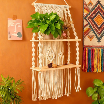 Macrame Wall Hanging with Tassel, Boho Woven Wall Decor for Living Room Bedroom Balcony for Entryways, Bedrooms and Living Spaces